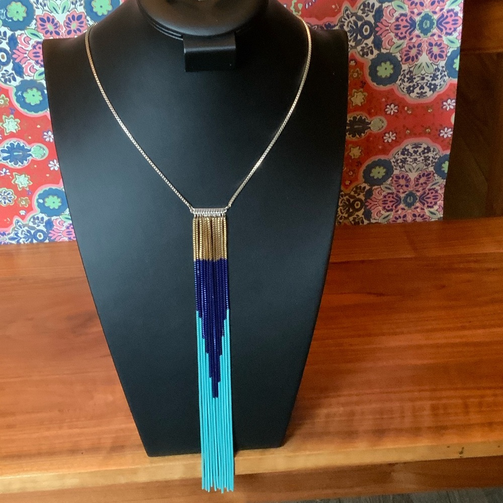 Chic Turquoise and Navy Metal Box Chain Necklace